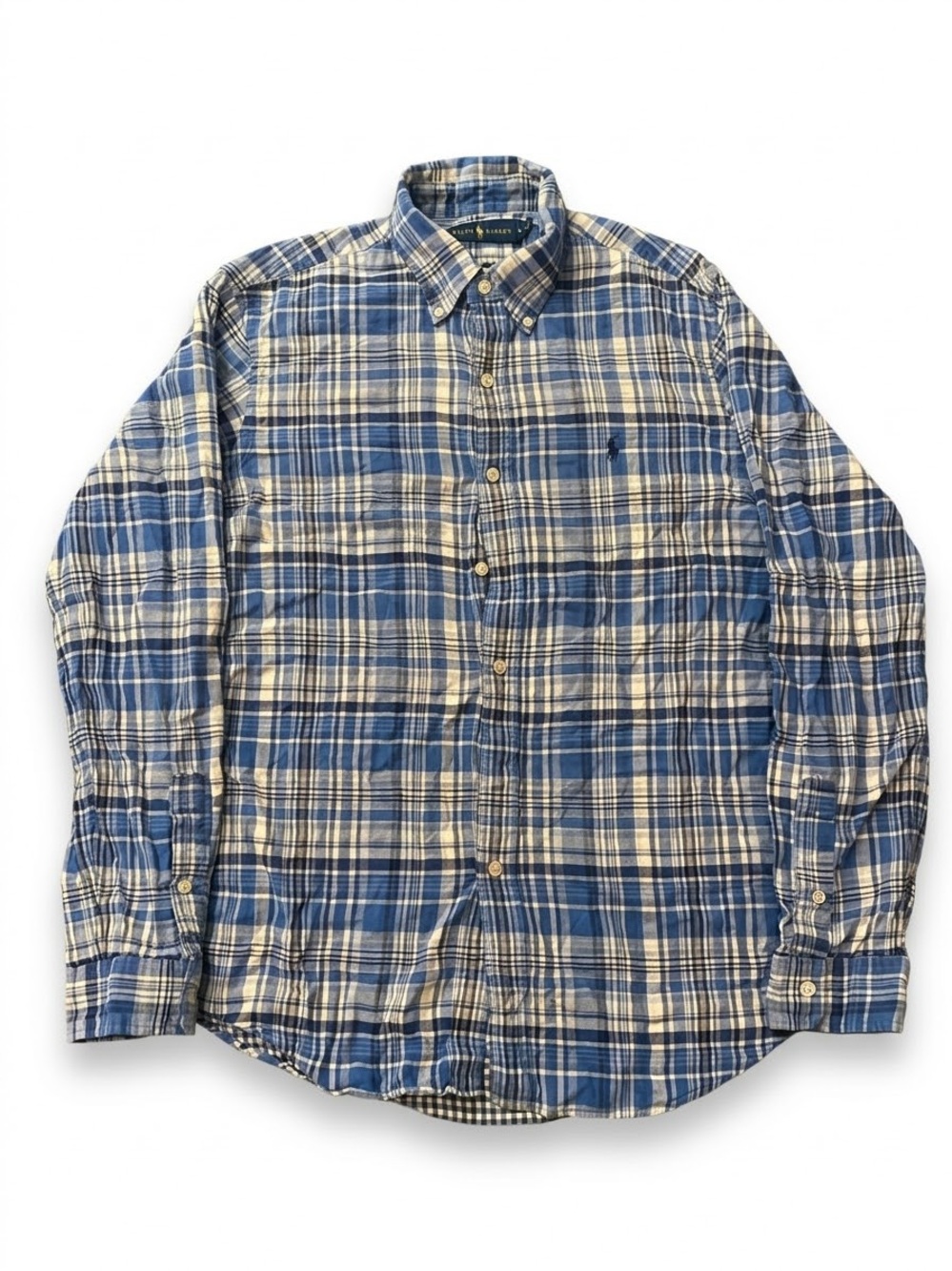 Ralph Lauren Blue and White Plaid Button-Down Shirt